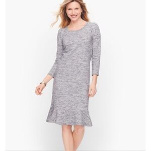 Talbots Dress Flounce Hem Shift Indigo Marl Blue 3/4 Sleeve Scopp Neckline Mediu